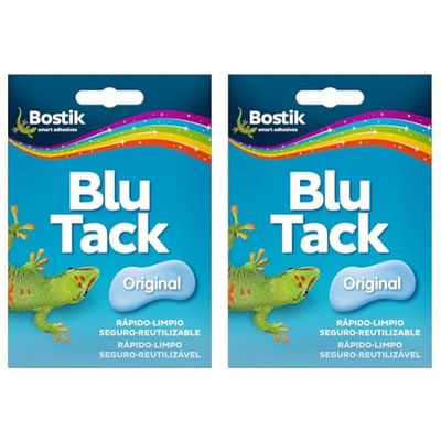 Bostik, Blu·Tack Original, Masilla adhesiva moldeable y reutilizable recomendada para la fijación de todo tipo de objetos, Azul (Paquete de 2)