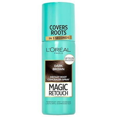 L'Oréal Paris Magic Retouch Instant Root Concealer Spray, Ideal for Touching Up Grey Root Regrowth, Suitable For All Textures, Easy Application in 3 Seconds, Flawless Coverage, Dark Brown, 75ml