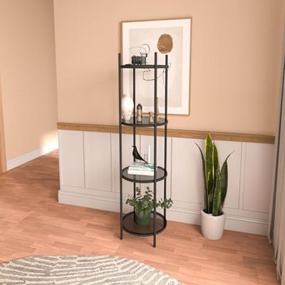 Stijlvolle zwarte boekenplank, 150 cm hoogte, 42 cm breedte, 100% getemperd glas, 4 mm dik, stevige metalen poten, modern design voor thuis en op kantoor