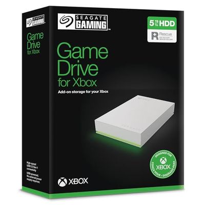 Seagate Game Drive for Xbox, 5 to, Disque Dur Externe, HDD Portable, USB 3.2 1re génération, Blanc, certifié Xbox, LED RVB, avec Les Services Rescue valables 3 Ans (STKX5000100)