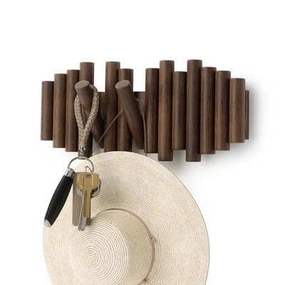 Umbra Picket Percha de Pared con 5 ganchos extraíbles, Nogal envejecido