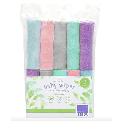Bambino Mio, Lingettes Bébé Lavables, Ultra Doux et Sans Produit Chimique, Lot De 10, Nuage - L'emballage peut varier