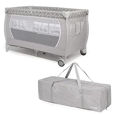 Lionelo LNL00009 Stefi babybox, kinderbed, reisbed, vanaf de geboorte tot 15 kg, zij-ingang, beveiligingssysteem LockGuard, blokkade van wielen, draagtas inklapbaar,120x60 cm (pak van 1)