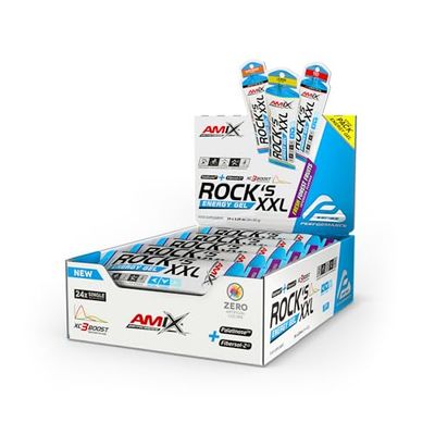 Amix™ Rock‘s Energy Gel XXL – Gel Energético con Carbohidratos, Minerales y Vitamina C – Sin Cafeina - Fuente Rápida de Energía para Deportista - Sabor Frutas del bosque – 24 x 65 g