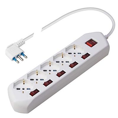 Poly Pool PP2509 Multiswitch – Extensão com 5 tomadas Pluristandard (16 A+10 A+schuko) – 5 interruptores individuais para cada tomada, cabo de alimentação de 1,5 m, tomada poupança de espaço 16 A 2