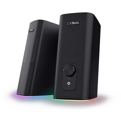 Trust Gaming GXT 612 Cetic Bluetooth Speaker Set 2.0, Wireless PC Speakers with RGB Lights, 18W (10W RMS), 76% Recycled Plastic, USB Powered Stereo Computer Speakers for Desktop/Laptop - Black