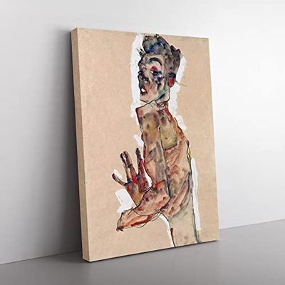 Self Portrait Vol.3 By Egon Schiele Classic Painting Canvas Wall Art Print Ready to Hang, Framed Picture for Living Room Bedroom Home Office Décor, 76x50 cm (30x20 Inch)