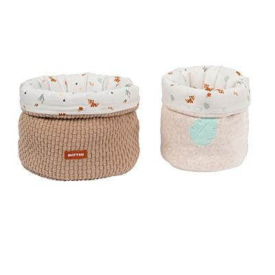 Nattou Set di 2 Ceste Portaoggetti, Cotone e Poliestere, Ca. 20 x 20 cm + 20 x 15 cm, Vegano, Boris & Jungo, Beige
