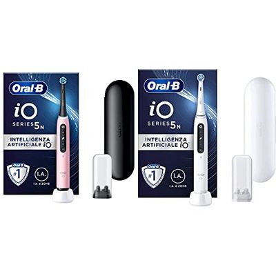 Oral-B Spazzolino Elettrico Ricaricabile iO 5n Rosa, 1 Testina, 1 Custodia Da Viaggio, 1 Spazzolino & Spazzolino Elettrico Ricaricabile iO 5n Bianco, 1 Testina, 1 Custodia Da Viaggio
