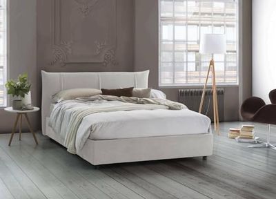 Talamo Italia - Lit double Stella, Lit coffre avec revêtement en tissu, 100% Made in Italy, Ouverture frontale, adapté pour matelas 160x200 cm, Blanc
