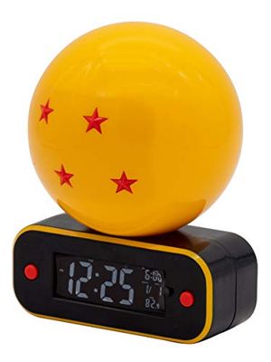 Teknofun - Relógio despertador sem fios Dragon Ball Z - Bola de cristal - multifuncional - Da tempo, música e decoração - amarelo, preto e laranja - USB