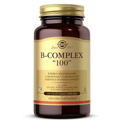 Solgar Vitamin B-Complex "100" Extra High Potency Vegetable Capsules - Pack of 100 - Supports Mental Performance and Reduces Fatigue - Vegan