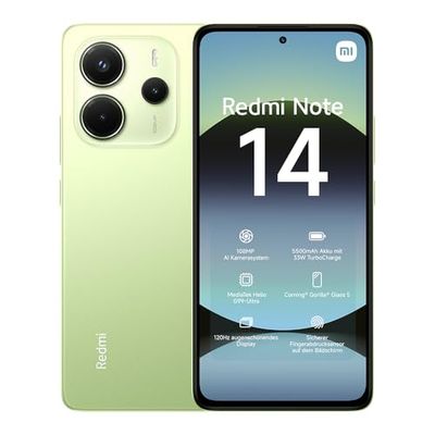Smartphone Xiaomi Redmi Note 14, 8+256GB, Sistema fotografico con AI da 108MP, batteria da 5500mAh, display Eye-Care da 120Hz, funzionalità AI (caricabatterie non incluso),Verde
