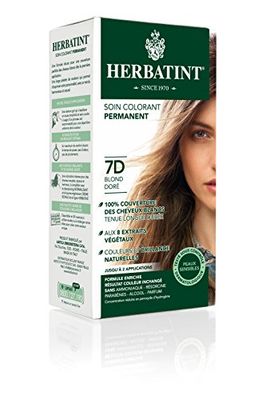 Herbatint Soin Colorant Permanent pour Cheveux 7D Blond Doré - 150 ml, sans Ammoniaque, 100% Couverture Cheveux Blancs, Testé Dermatologiquement pour les Peaux Sensibles, avec 8 Extraits Végétaux Bio