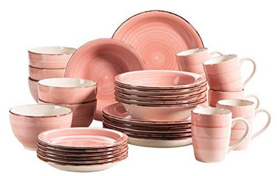 MÄSER 931615 Bel Tempo II - Vajilla para 6 personas (30 piezas, cerámica pintada a mano), color rosa