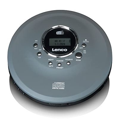 Lenco CD-400 - Lecteur CD Portable - Discman - Radio Dab+ - CD, CD-R/RW, Lecteur MP3 - Mémoire des Stations - Fonction Livre Audio - Antichoc - Batterie intégrée 1000 mAh - Gris
