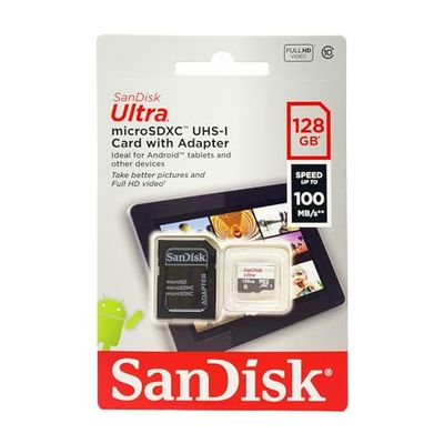SANDISK Ultra MicroSDXC 128GB + SD Adapter 100MB/S Class 10 UHS-I Tablet Packaging