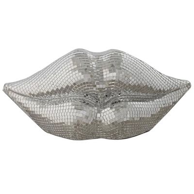FIGURA RESINA ESPEJO 33X11X14 LABIOS PLATEADO