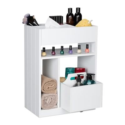 Relaxdays kastje op wielen, boeken, kruiden, make-up, HBD 55x38,5x23 cm, trolley, keuken, badkamer, kantoor, wit