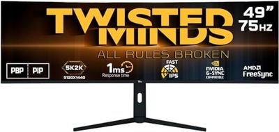 Twisted Minds Écran Gamer, Affichage Rapide 49 Pouces, Dalle IPS Résolution FHD 5120 x 2880, taux de rafraîchissement 75 Hz, Rapport d'aspect 16:9, Temps de réponse 1 ms - Noir (TM492K75IPS)