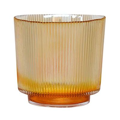 Ivyline Glass Plant Pot, Ribbed Design 10.5cm Coloured Glass Planter Small, Glass Tealight Holder, Decorative Tea Light Votive Candle Holder, Glass Lantern for Candles (Amber)