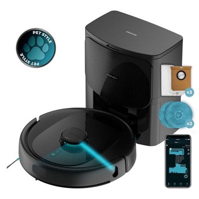 Cecotec Robot Aspirador Base Autovaciado Conga 9590 Spin Revolution Ultra Power Home. Navegación Láser, 10000Pa, App, Autonomía 240min, Mopas Giratorias. Cepillo de Silicona Mascotas
