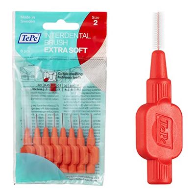 TePe Interdental Brushes Red Extra Soft (0.5mm - Size 2) / Simple and effective cleaning of interdental spaces / 1 x 8 brushes