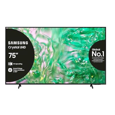 Samsung Smart TV 75" UE75DU8070UXZT, Crystal UHD 4K, 4K Upscaling, Airslim Design, DVBT-2, Q-Symphony & Adaptive Sound, Integrato con Bixby, comp con Alexa e Google Assistant, Black 2024