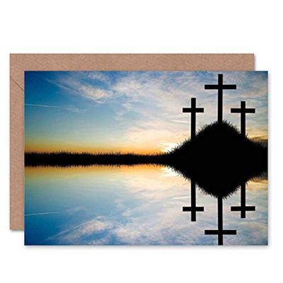 Wee Blue Coo 3 CROSS HILL SUNSET PHOTO BLANK GREETINGS BIRTHDAY CARD ART