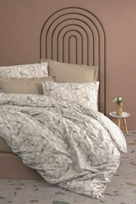 Nuit Des Rêves Beige Ranforce - Set di copertine per trapunta singola, 135 x 200 cm, 80 x 80 cm, 100% cotone, motivo pigmentato, lavabile in lavatrice, design elegante, doppio