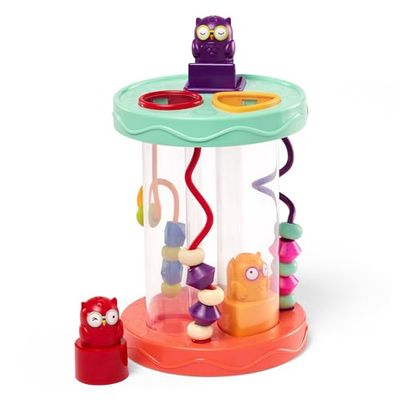 B. toys - Smistatore di forme - Giocattolo di smistamento con 3 gufi - Forme colorate, labirinto di perline e suoni divertenti - Gioco educativo e per lo sviluppo, 10 mesi +
