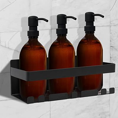 Joeji's Étagère Douche sans Perçage – Support Douche Adhésif 3M en Acier Inoxydable Noir – Porte Savon & Rangement Shampoing – Étagère Murale Salle de Bain & Organisateur sans Perçage
