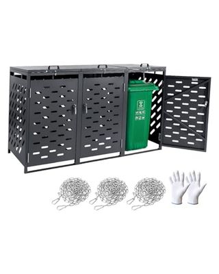 VEVOR Abri pour poubelles, 3 x 240 L, Rangement pour poubelles Horizontal, avec Couvercle à chaîne, boîte de Rangement à poubelles d'extérieur, étanche et verrouillable, pour Jardin, Cour et terrasse