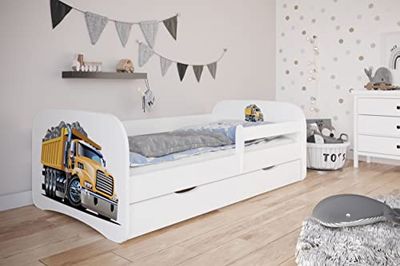KOCOT KIDS Lit babydreams 2 Blanc Camion: Tiroir, Matelas, Barrière de sécurité Inclus Jour, Bois d'ingénierie, 1 Personne
