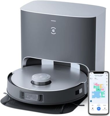 ECOVACS DEX55 X1+ stofzuigerrobot met dweilfunctie en automatisch afzuigstation, 5000 pa zuigvermogen, 3D-obstakelvermijding, Jacob Jansen design, 5200 mAh batterij, spraakassistenten,Zwart