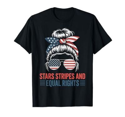 Fourth of July Messy Bun USA Flag Sunglasses Patriotic Gift T-Shirt