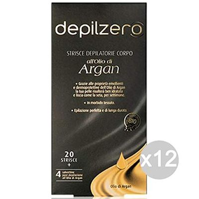 Depilzero Set 12 Argan Strisce Corpo 20+4 Salviette Depilazione, Multicolore, Unica