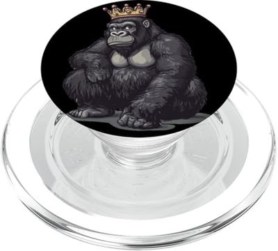 Líder gorila con corona para una mirada dominante PopSockets PopGrip para MagSafe