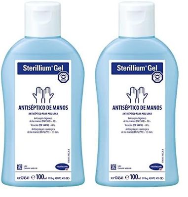 Sterillium, Gel Hidroalcohólico, Gel Desinfectante de Manos, Gel Antiséptico, Amplio Espectro de Acción, Aporta Hidratación, Protección y Suavidad, Color Azul (100 ml) (Paquete de 2)