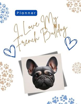 Undated 18 Months 80 Weeks Planner, 8.5x11 inches, 150 Pages: Theme: French Bulldog- Blue & Rose Gold