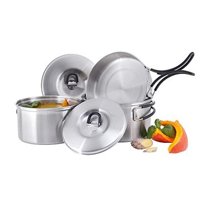 Tatonka Campingkookgerei Cookset Regular (5-delig) - roestvrijstalen servies met pan en 2 pannen met deksels - inclusief transportzak - roestvrij, vrij van schadelijke stoffen en geschikt voor