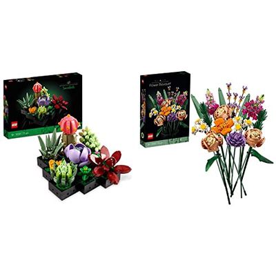 LEGO 10309 Suculentas, 9 Plantas Artificales, Decoración Casa + 10280 Ramo de Flores, Set de Construcción Adultos, s Originales Mujeres y Hombres, Colección Botanical