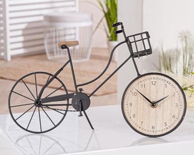 Pack of 2 Floor/table clock, Bicycle, Metal, black, PU 2, L. 8 cm, W. 35 cm, H. 22 cm