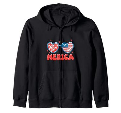 Fouth of July Sunglasses Shirt Funny Freedom Flag USA 4 July Zip Hoodie