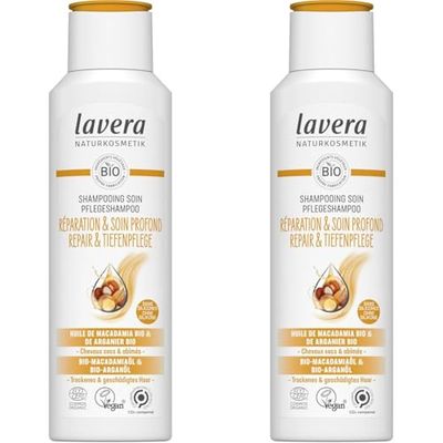 lavera Shampooing Soin Réparation & Soin profond - sans silicone - Réparation intense & soin riche - vegan - cosmétiques naturels - 250 ml (Lot de 2)
