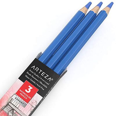 ARTEZA Professional Watercolour Pencils, Pack of 3, A068 Periwinkle Blue, Water-Soluble Pencils for Colouring, Blending, Layering & Watercolour Techniques