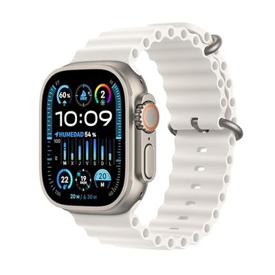 Apple Watch Ultra 2 [GPS + Cellular] Smartwatch con Caja de Titanio Resistente de 49 mm y Correa Ocean Blanca. Monitor de entreno, GPS de Alta precisión, botón Acción, autonomía Extraordinaria