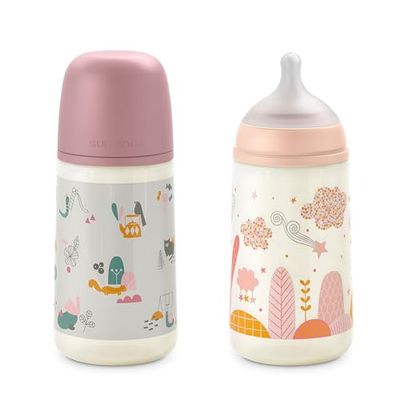 Suavinex, Zestaw 2 butelek antykolkowych o pojemności 270 ml, zestaw butelek dla niemowląt z silikonowym smoczkiem SX Pro, średni przepływ (M), z zaworem antykolkowym, dla niemowląt + 3 miesiące,