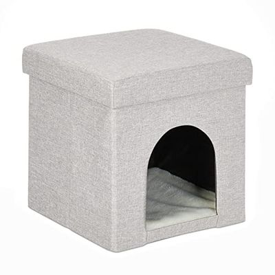 Relaxdays Grotte pour Chat et Petit Chien, Tabouret Pratique, Lieu de Refuge, H x L x P : 38,5 x 37 x 37 cm, Beige