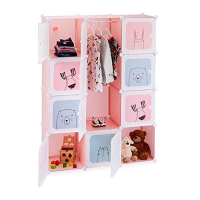 relaxdays Etagère emboîtable Enfants, Fillettes, Motifs ludiques, Plastique, Armoire DIY Portes, HlP 145x110x37,5cm,Rose, PP, ABS, métal, 145 x 110 x 37,5 cm